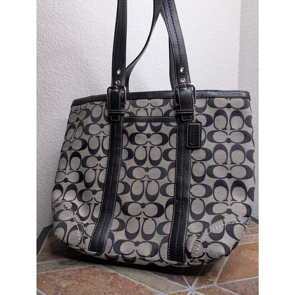 Coach Hamptons Signature F12645 Jacquard Tote Bag Black/Gray Preppy Shoulder - Picture 2 of 8
